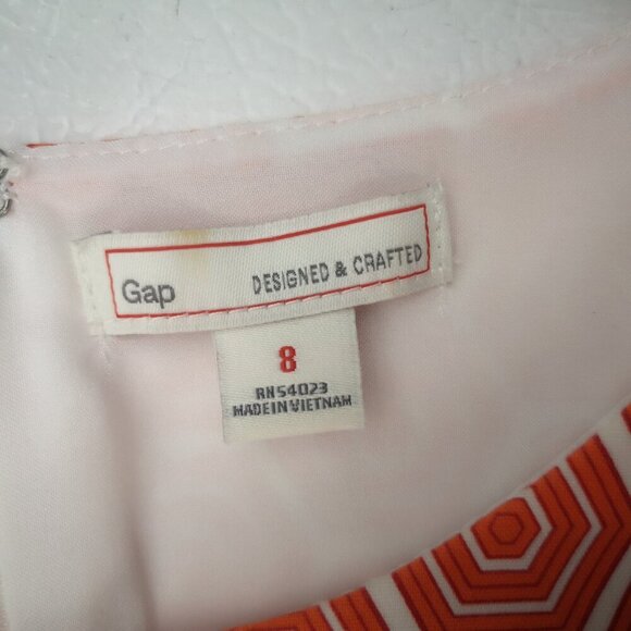 Gap Ladies Size 8 Orange & White Sleeveless Fit & Flare Fully Lined Dress - Picture 3 of 8
